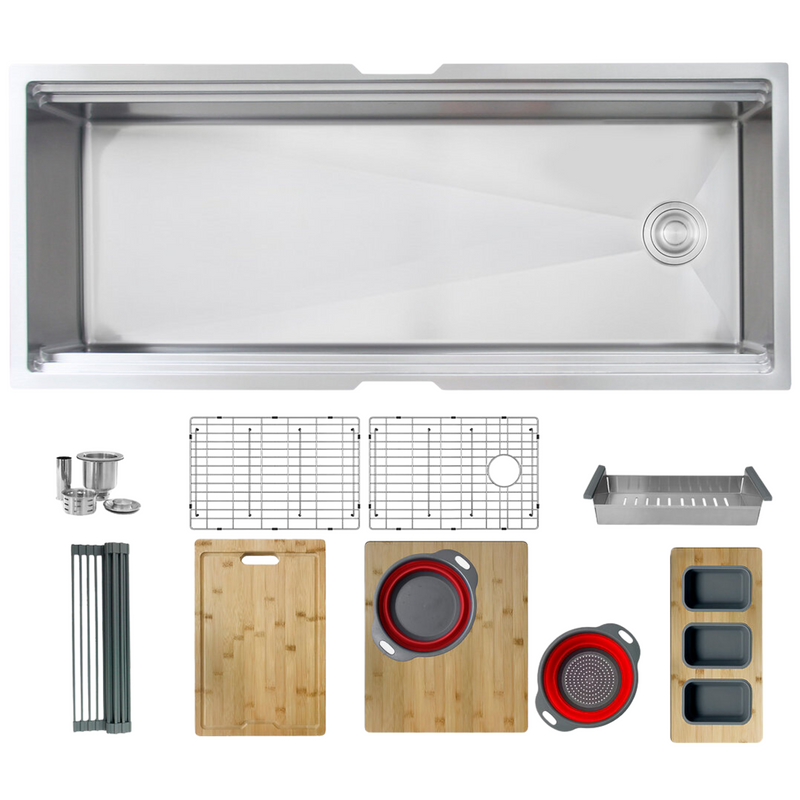 Stylish 45" VERSA45 S-615W 45 L X 19 W-inch Undermount Single Bowl Reversible 16G Kitchen Sink Workstation with Accessories