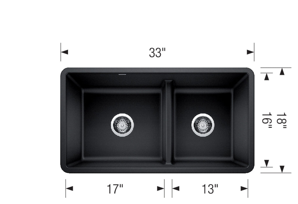Blanco PRECIS U 1¾ Low Divide Double Bowl SILGRANIT Undermount Kitchen Sink