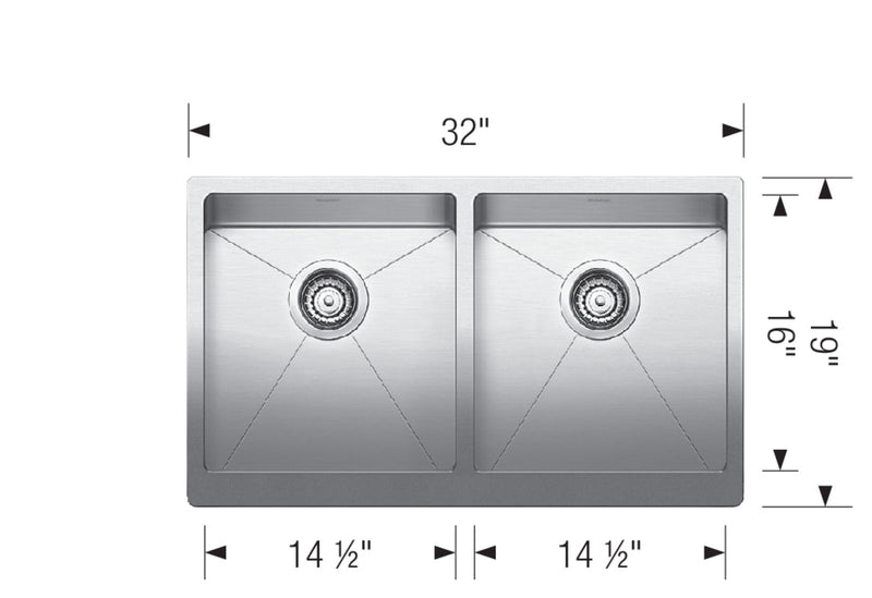 Blanco QUATRUS R15 U 2 Apron Stainless Steel Kitchen Sink