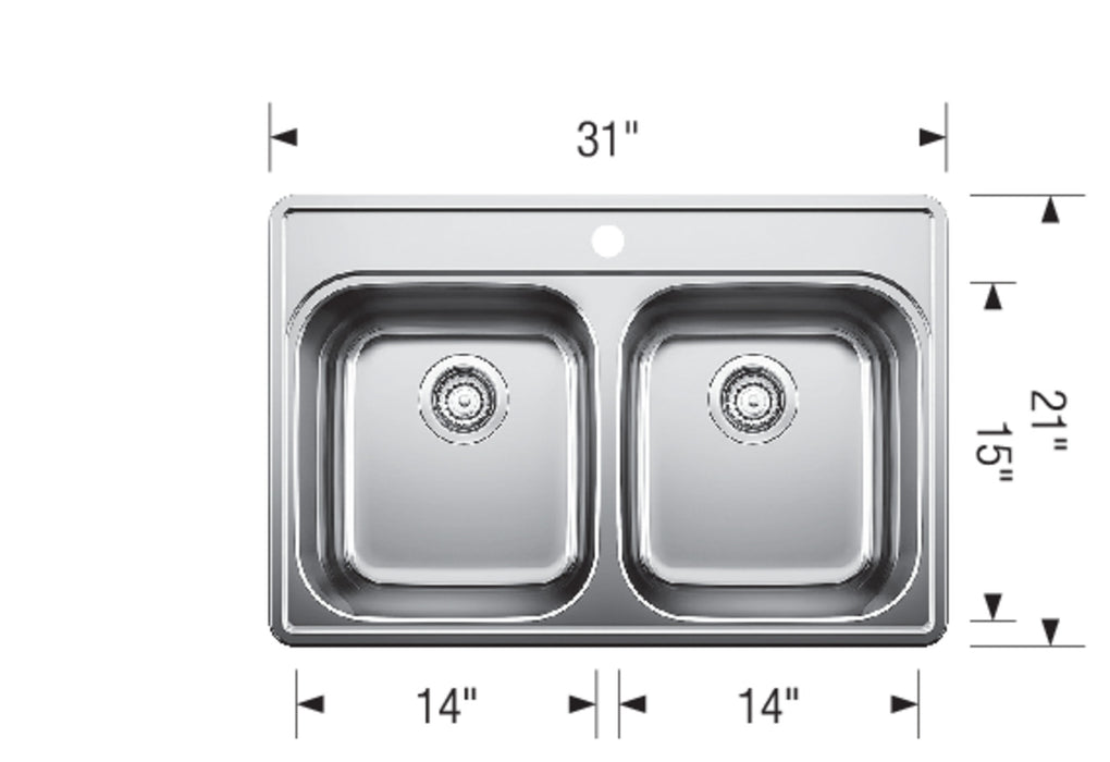 Blanco ESSENTIAL 2 Equal Double Bowl Drop-in Kitchen Sink