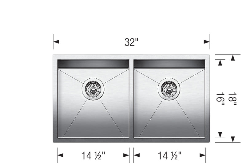 Blanco QUATRUS U 2 32-In Double Bowl Stainless Steel Kitchen Sink - 401247