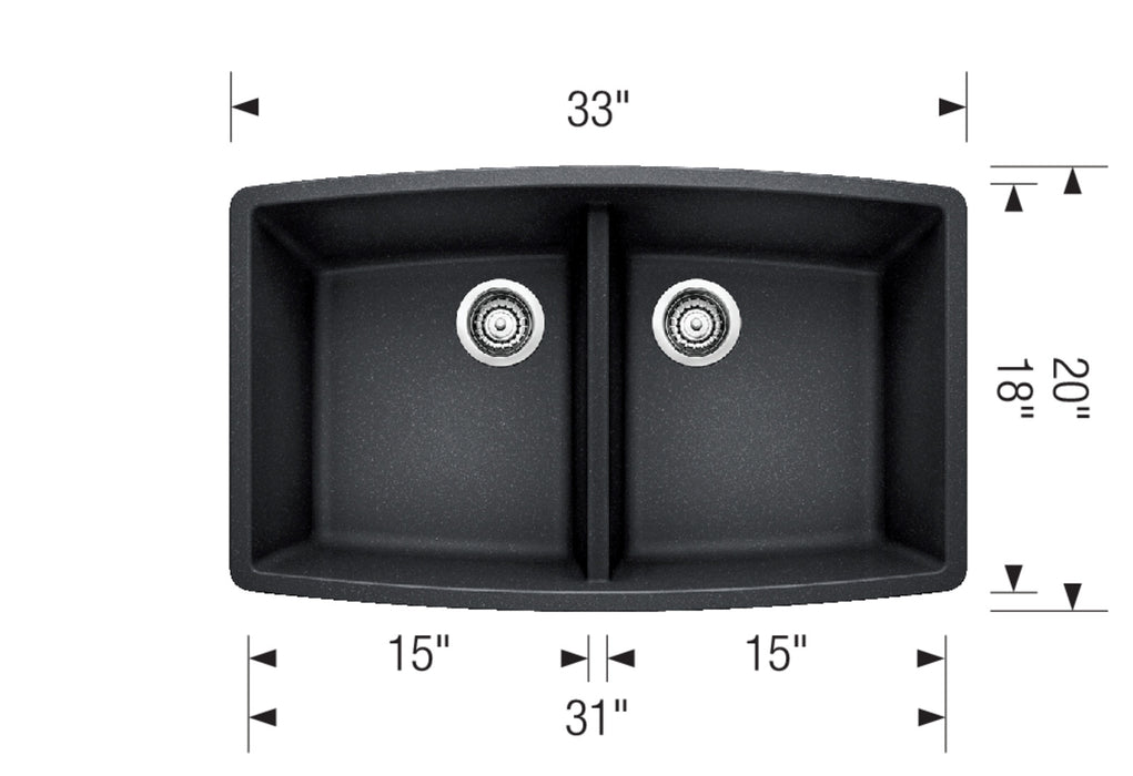 Blanco PERFORMA U 2 Double Bowl SILGRANIT Undermount Kitchen Sink — Rise
