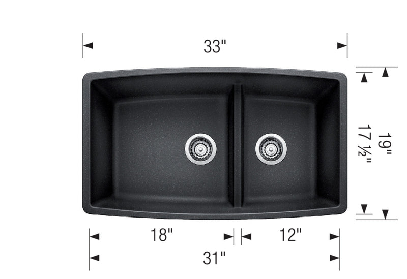 Blanco PERFORMA U 1¾ Low Divide Double Bowl SILGRANIT Undermount Kitchen Sink