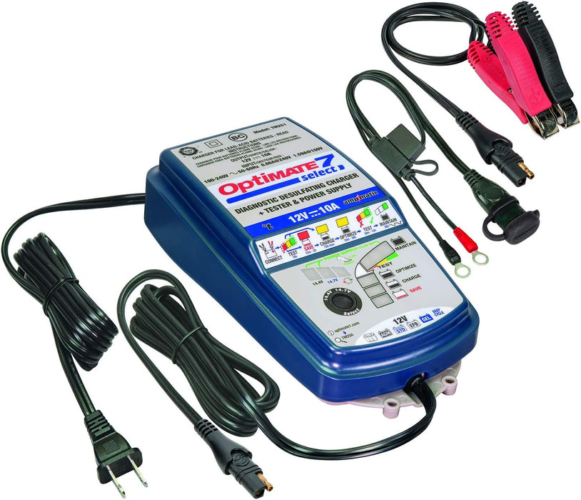 OptiMATE 7 Select, TM-251, 9-step 10Amp Battery Charger for 12V Starter and Deep Cycle Batteries
