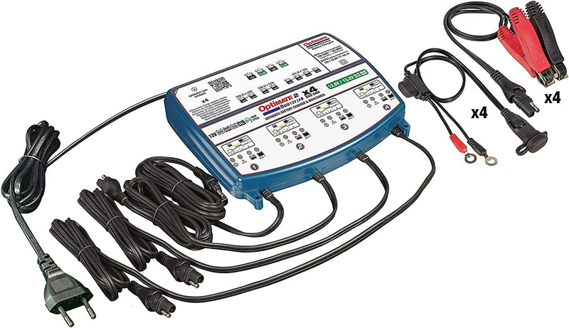 OptiMate 2 Duo x 4 Bank, TM-575, Bronze Series: 5-Step 4X 12V / 12.8V 2A Sealed Battery Charger & Maintainer