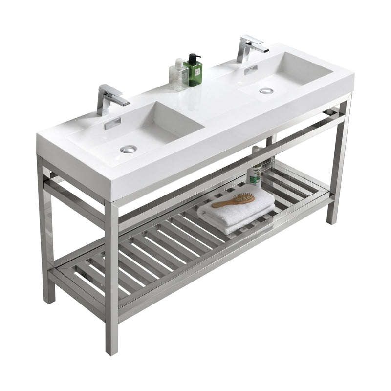 KubeBath Cisco 60" Double Sink Stainless Steel Freestanding Console with Acrylic Sink