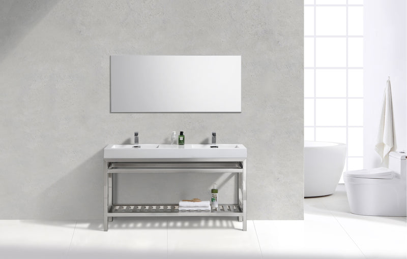KubeBath Cisco 60" Double Sink Stainless Steel Freestanding Console with Acrylic Sink