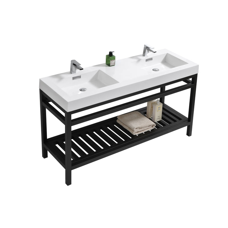 KubeBath Cisco 60" Double Sink Stainless Steel Freestanding Console with Acrylic Sink