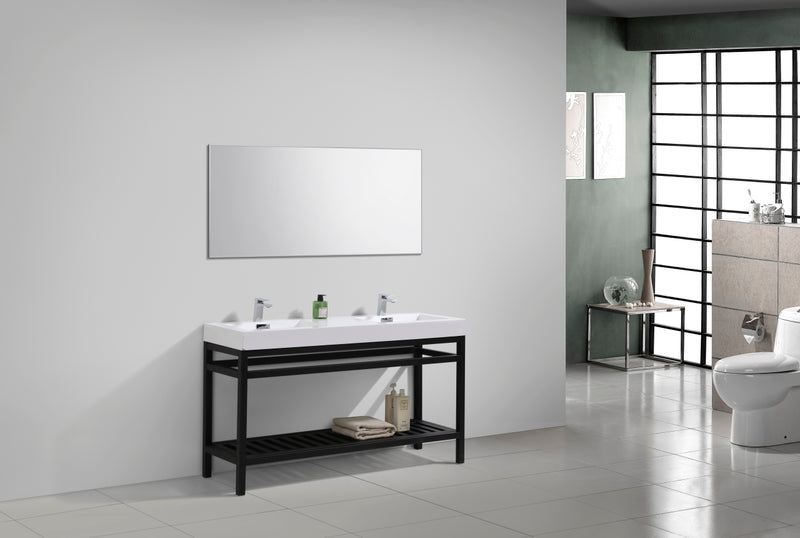 KubeBath Cisco 60" Double Sink Stainless Steel Freestanding Console with Acrylic Sink