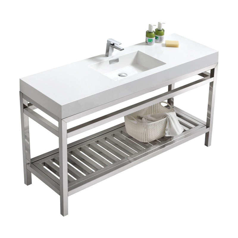 KubeBath Cisco 60" Single Sink Stainless Steel Freestanding Console with Acrylic Sink