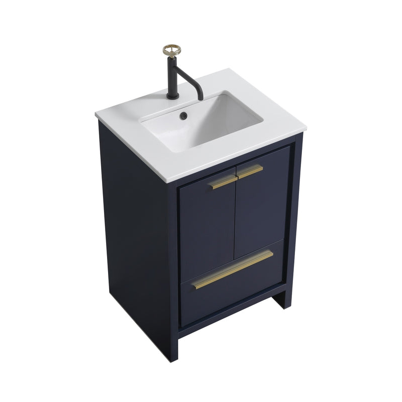 KubeBath Dolce 24" Modern Freestanding Bathroom Vanity with White Quartz Countertop