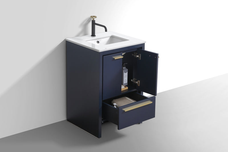 KubeBath Dolce 24" Modern Freestanding Bathroom Vanity with White Quartz Countertop