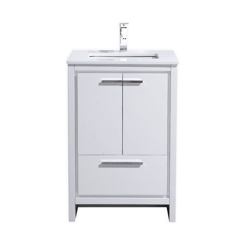 KubeBath Dolce 24" Modern Freestanding Bathroom Vanity with White Quartz Countertop