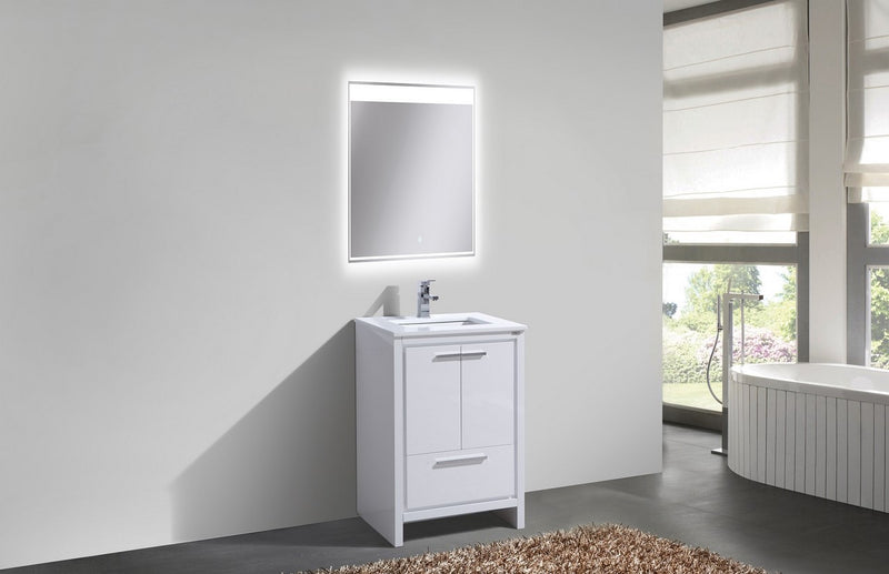 KubeBath Dolce 24" Modern Freestanding Bathroom Vanity with White Quartz Countertop