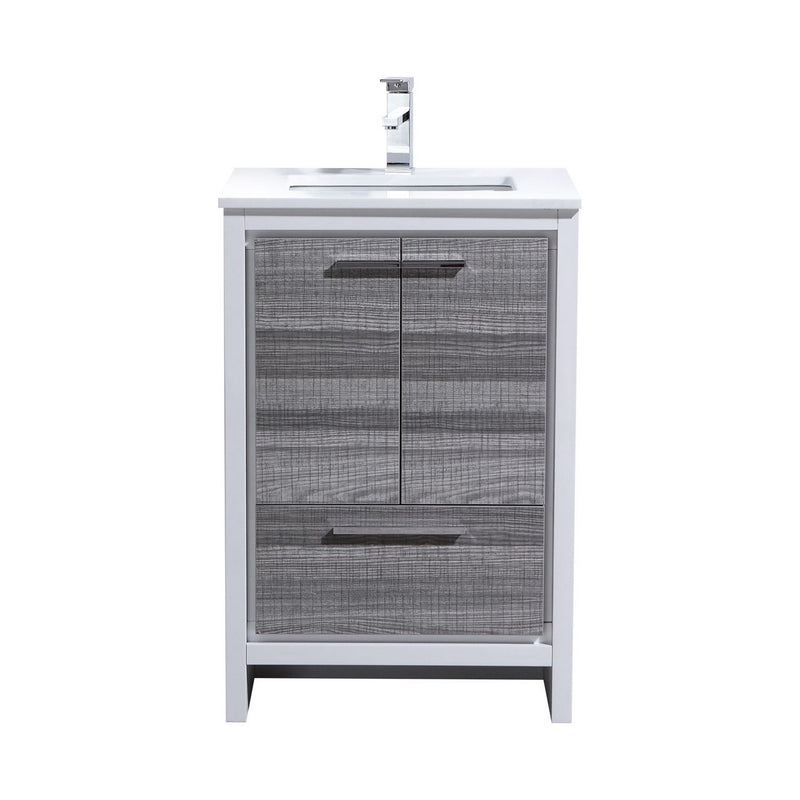 KubeBath Dolce 24" Modern Freestanding Bathroom Vanity with White Quartz Countertop