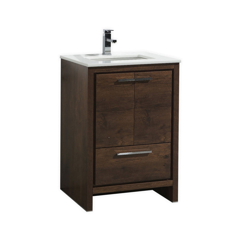 KubeBath Dolce 24" Modern Freestanding Bathroom Vanity with White Quartz Countertop