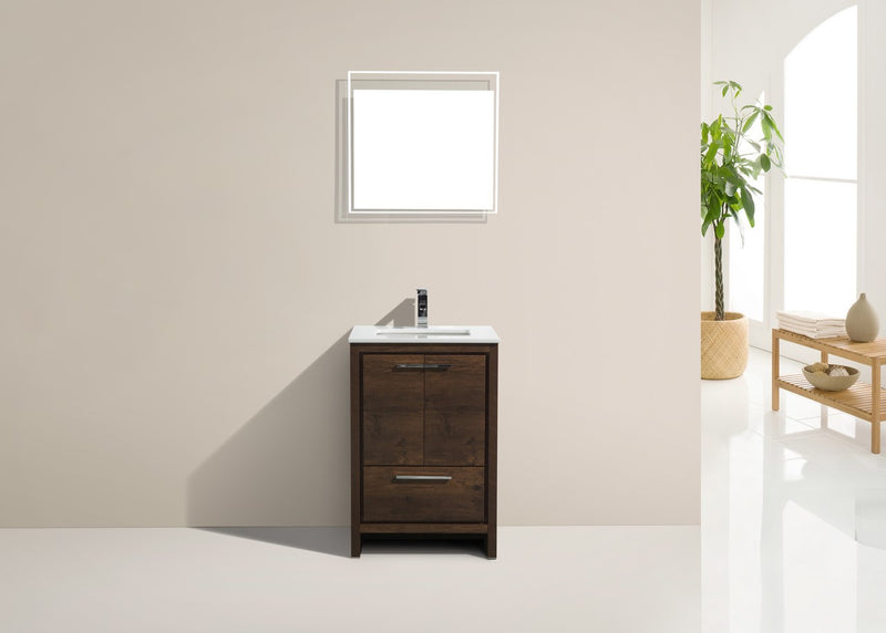 KubeBath Dolce 24" Modern Freestanding Bathroom Vanity with White Quartz Countertop