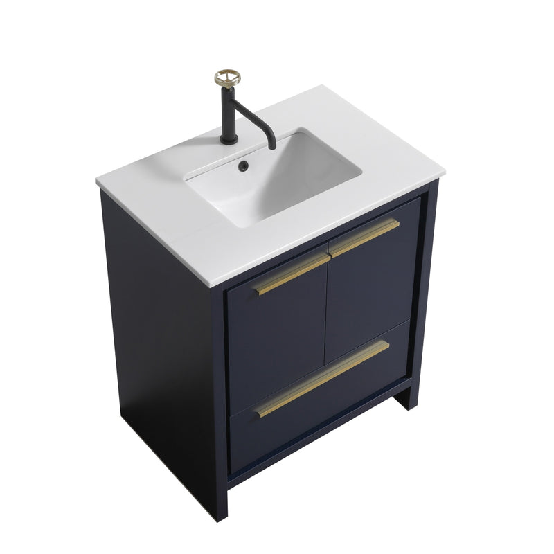 KubeBath Dolce 30" Modern Freestanding Bathroom Vanity with White Quartz Countertop