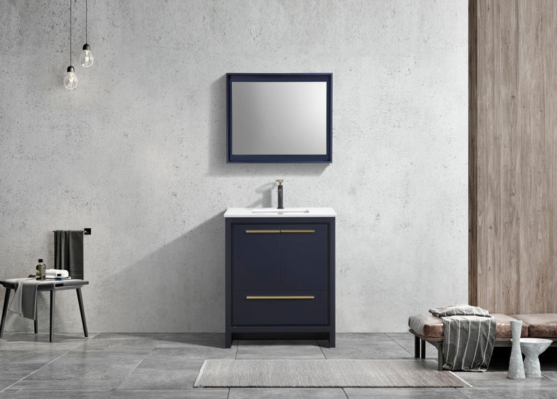 KubeBath Dolce 30" Modern Freestanding Bathroom Vanity with White Quartz Countertop