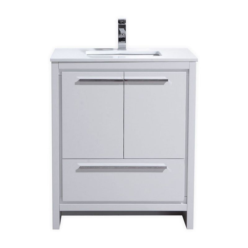 KubeBath Dolce 30" Modern Freestanding Bathroom Vanity with White Quartz Countertop