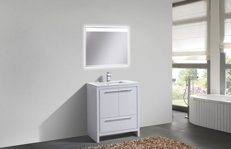 KubeBath Dolce 30" Modern Freestanding Bathroom Vanity with White Quartz Countertop