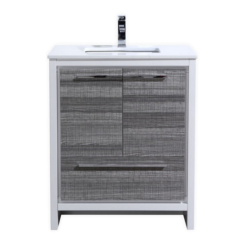 KubeBath Dolce 30" Modern Freestanding Bathroom Vanity with White Quartz Countertop