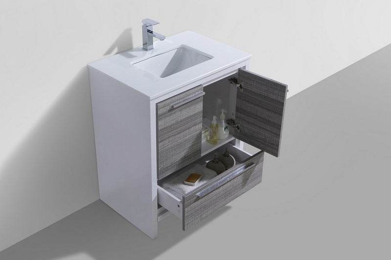 KubeBath Dolce 30" Modern Freestanding Bathroom Vanity with White Quartz Countertop