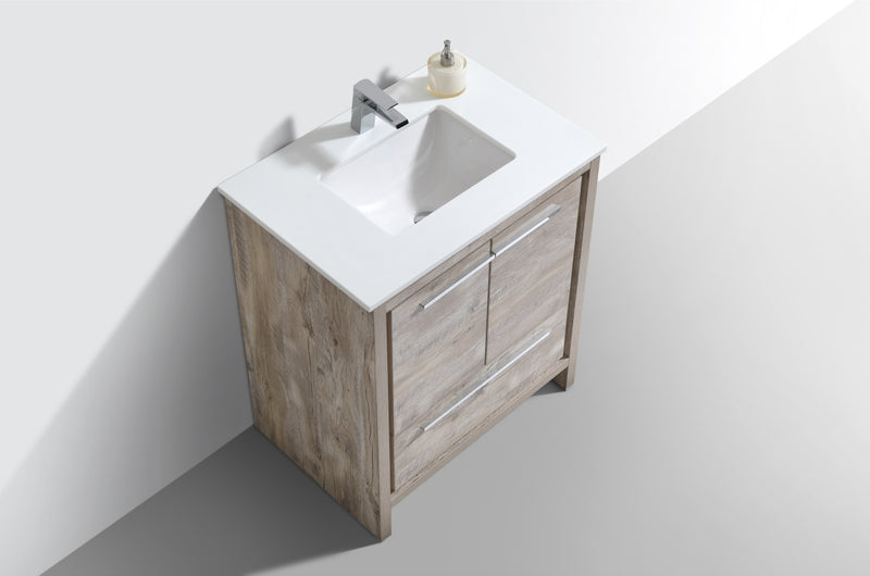 KubeBath Dolce 30" Modern Freestanding Bathroom Vanity with White Quartz Countertop
