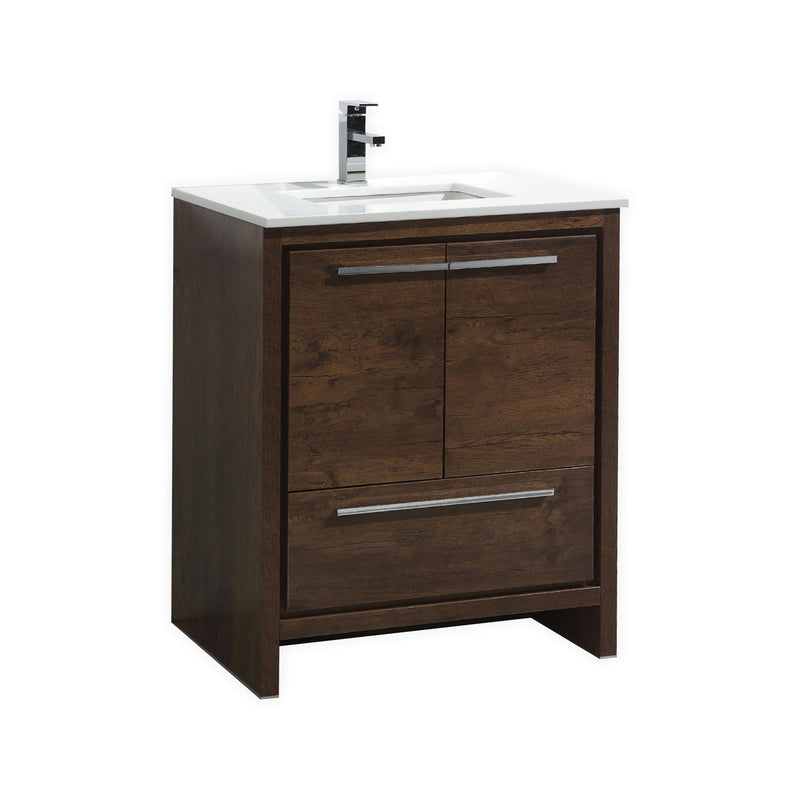 KubeBath Dolce 30" Modern Freestanding Bathroom Vanity with White Quartz Countertop