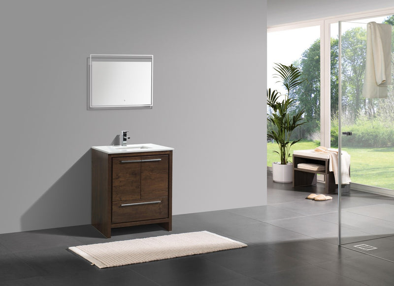 KubeBath Dolce 30" Modern Freestanding Bathroom Vanity with White Quartz Countertop