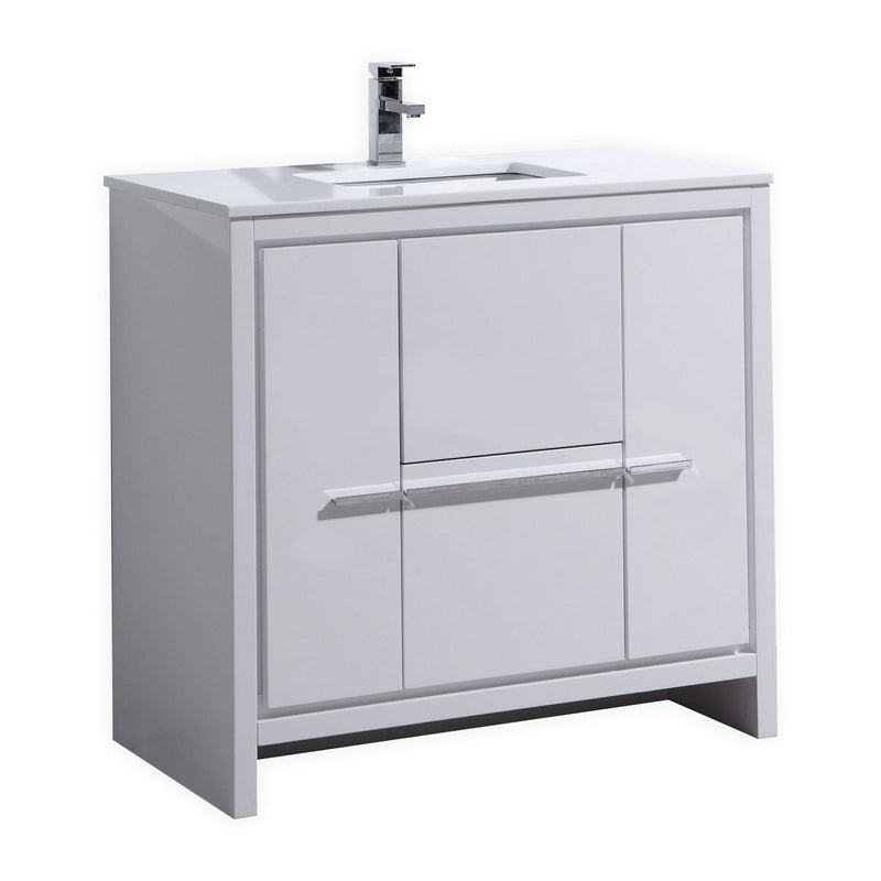 KubeBath Dolce 36" Modern Freestanding Bathroom Vanity with White Quartz Countertop