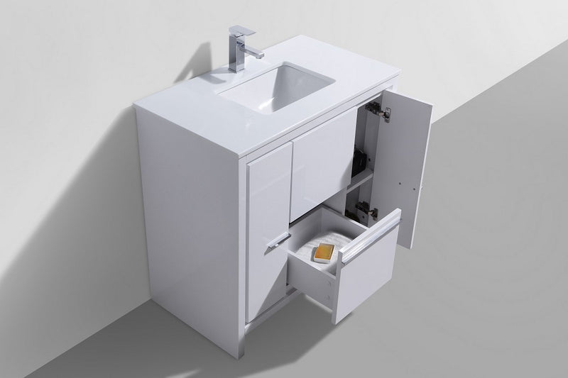 KubeBath Dolce 36" Modern Freestanding Bathroom Vanity with White Quartz Countertop