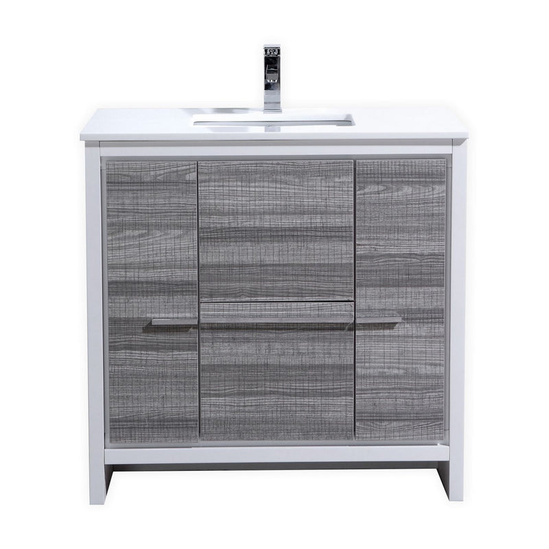 KubeBath Dolce 36" Modern Freestanding Bathroom Vanity with White Quartz Countertop