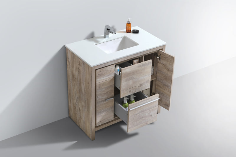 KubeBath Dolce 36" Modern Freestanding Bathroom Vanity with White Quartz Countertop