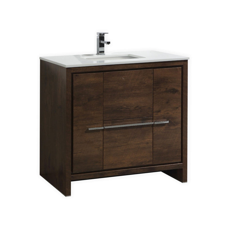 KubeBath Dolce 36" Modern Freestanding Bathroom Vanity with White Quartz Countertop
