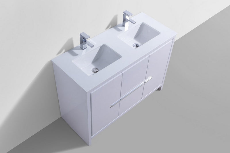KubeBath Dolce 48" Freestanding Double Sink Vanity with Quartz Countertop And Ceramic Undermount Sinks