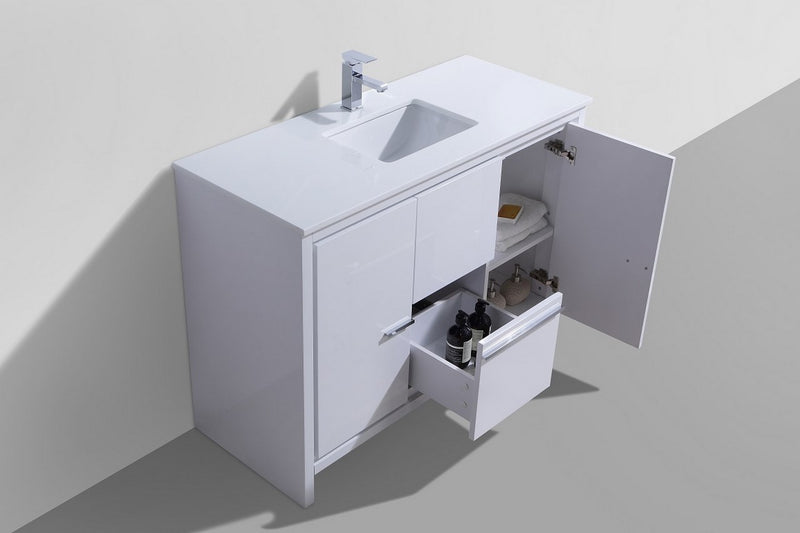 KubeBath Dolce 48" Freestanding Single Sink Vanity with Quartz Countertop And Ceramic Undermount Sink