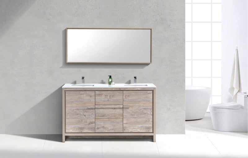 KubeBath Dolce 60″ Double Sink Modern Freestanding Bathroom Vanity with White Quartz Counter-Top