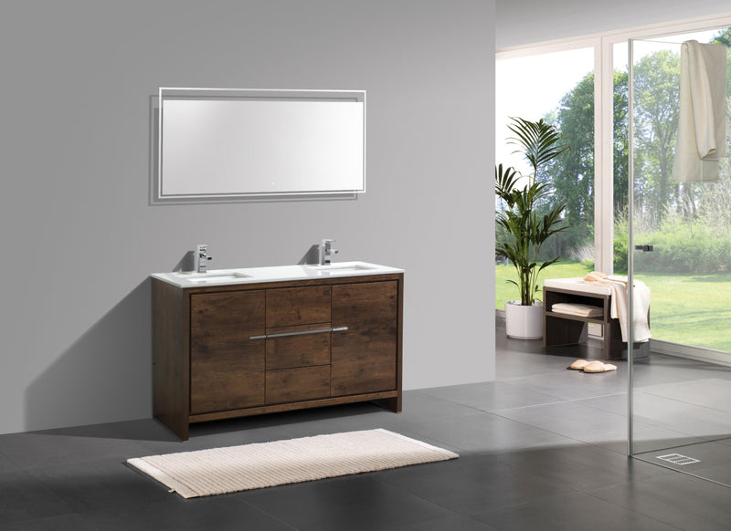 KubeBath Dolce 60″ Double Sink Modern Freestanding Bathroom Vanity with White Quartz Counter-Top