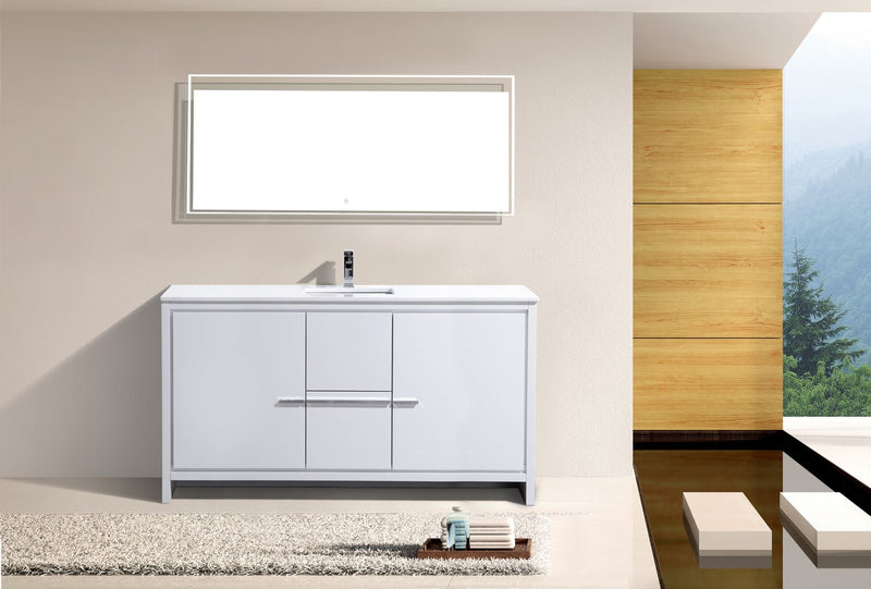 KubeBath Dolce 60″ Single Sink Modern Freestanding Bathroom Vanity with White Quartz Countertop
