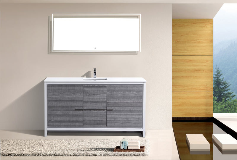 KubeBath Dolce 60″ Single Sink Modern Freestanding Bathroom Vanity with White Quartz Countertop