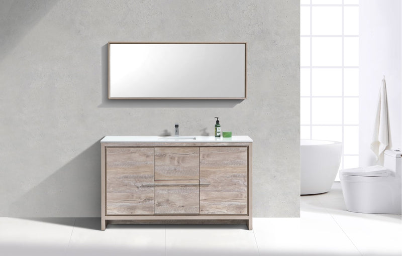 KubeBath Dolce 60″ Single Sink Modern Freestanding Bathroom Vanity with White Quartz Countertop