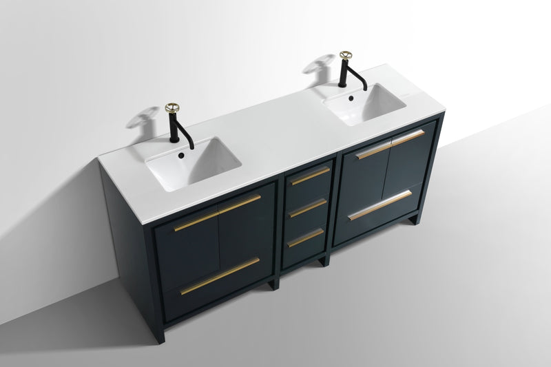 KubeBath Dolce 72″ Double Sink Modern Freestanding Bathroom Vanity with White Quartz Countertop