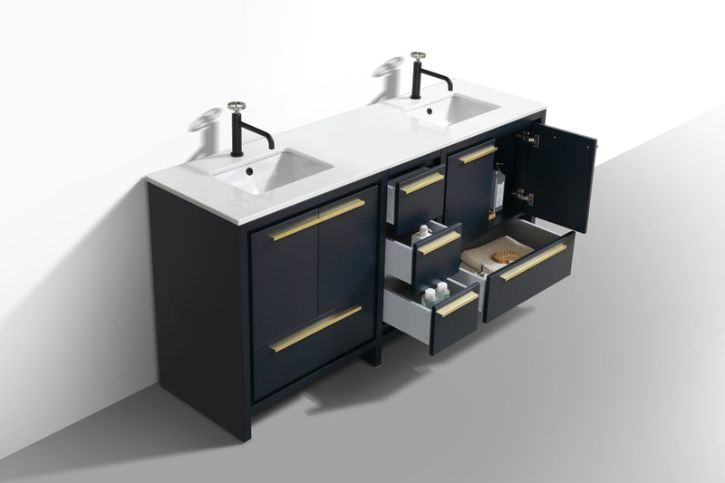 KubeBath Dolce 72″ Double Sink Modern Freestanding Bathroom Vanity with White Quartz Countertop