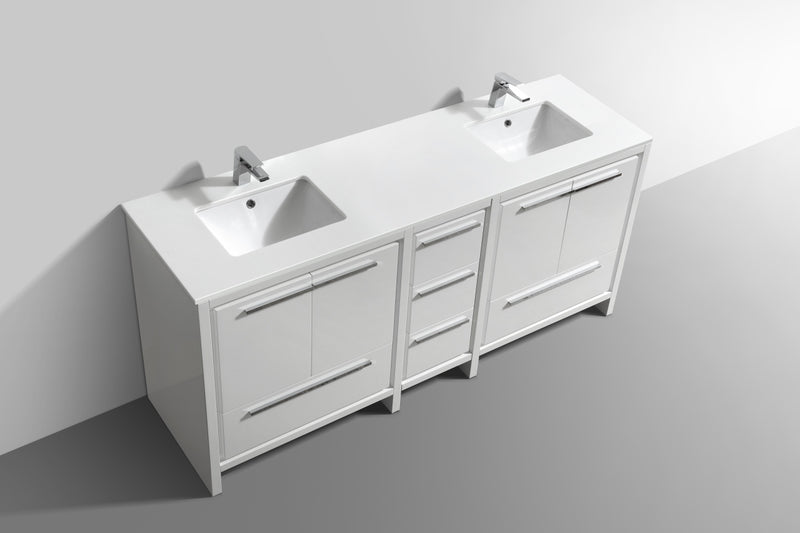KubeBath Dolce 72″ Double Sink Modern Freestanding Bathroom Vanity with White Quartz Countertop