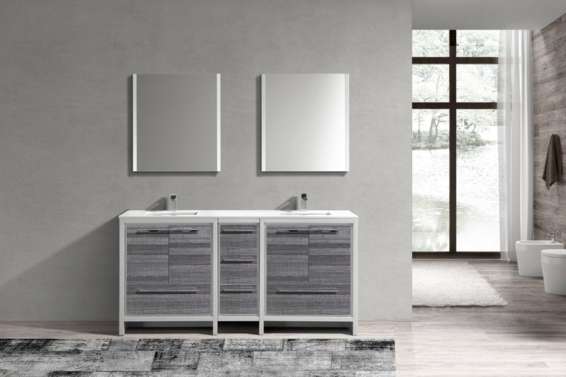 KubeBath Dolce 72″ Double Sink Modern Freestanding Bathroom Vanity with White Quartz Countertop