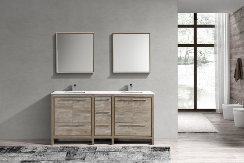 KubeBath Dolce 72″ Double Sink Modern Freestanding Bathroom Vanity with White Quartz Countertop