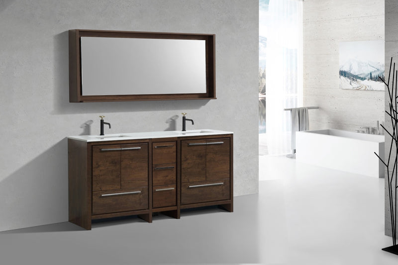 KubeBath Dolce 72″ Double Sink Modern Freestanding Bathroom Vanity with White Quartz Countertop