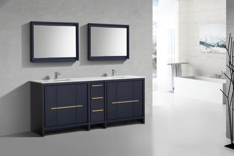 KubeBath Dolce 84″ Double Sink Modern Bathroom Vanity with White Quartz Countertop
