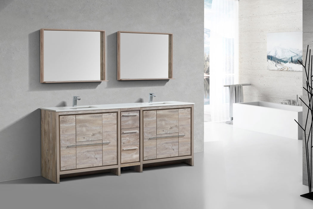 KubeBath Dolce 84″ Double Sink Modern Bathroom Vanity with White Quartz Countertop